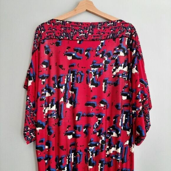 BCBG MAX AZRIA Relaxed Fit Boat Neck Stretchy Mini Dress Red Pattern Sz XS - Picture 8 of 11